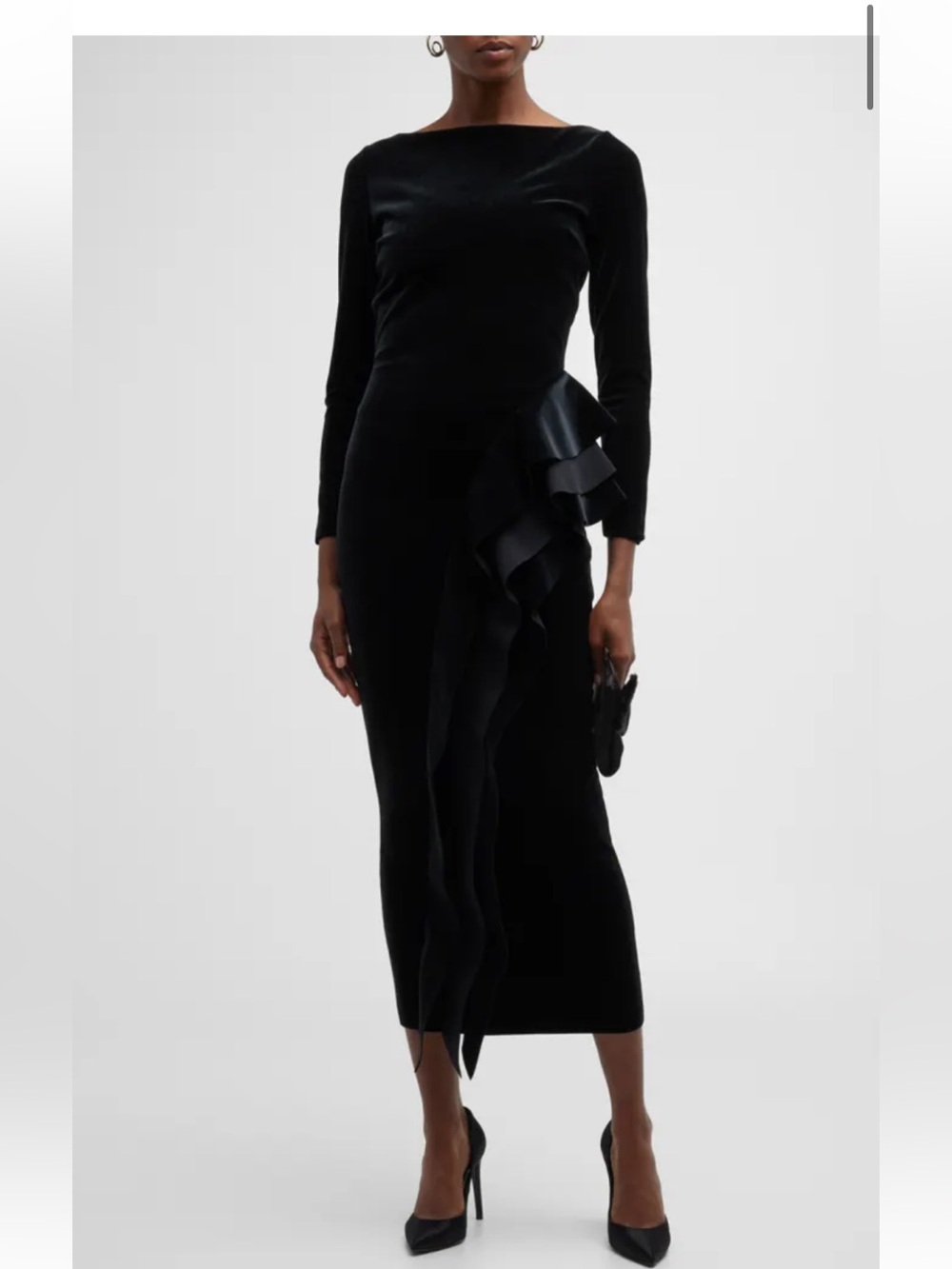 Chiara Boni Modesta Velvet Midi Dress in Black size 12 NEW NWT